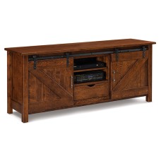 Timbra 2 Door 1 Drawer Media Stand Pictured in Rustic Quartersawn