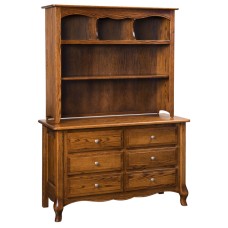 French Country 6 Drawer Dresser with Hutch Top