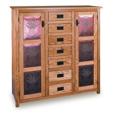 Mission 50" Pie Safe with 7 Drawer & Metal Inserts Door