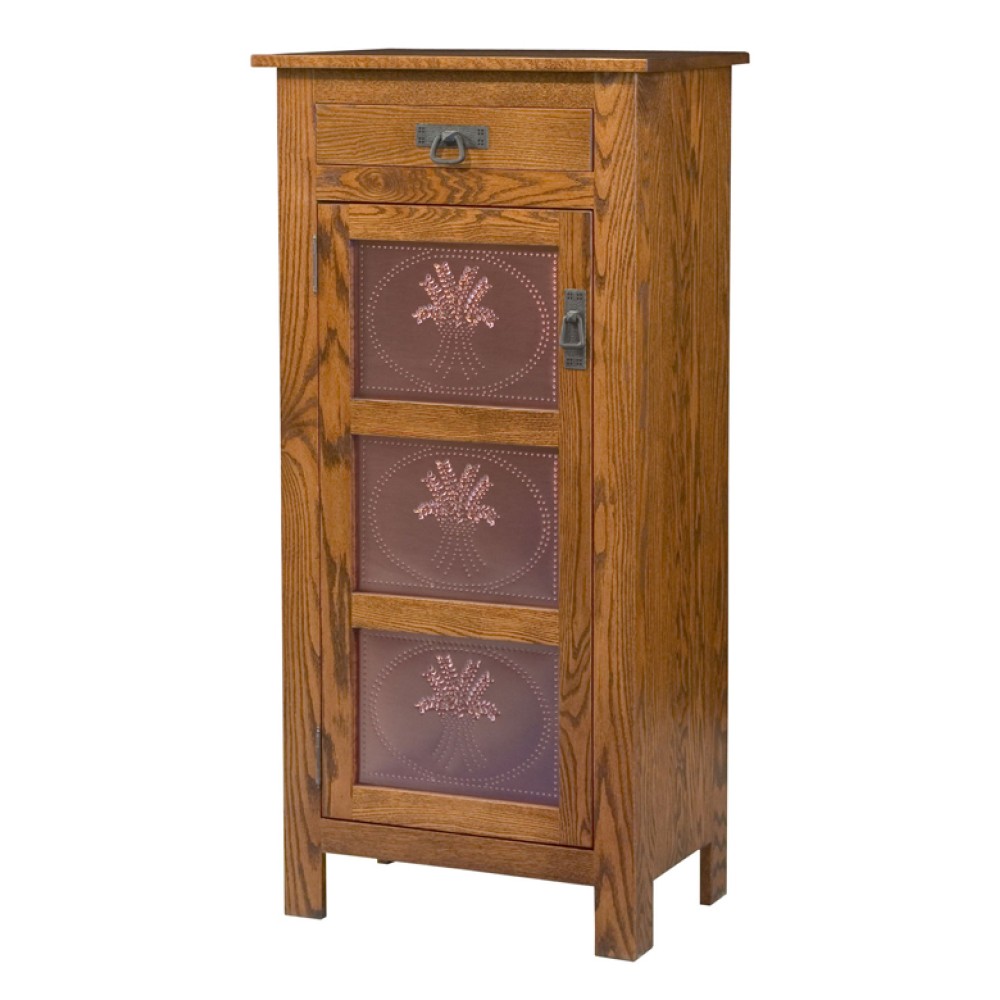 Mission Style 1-Door 3-Copper Panel with Drawer Pie Safe