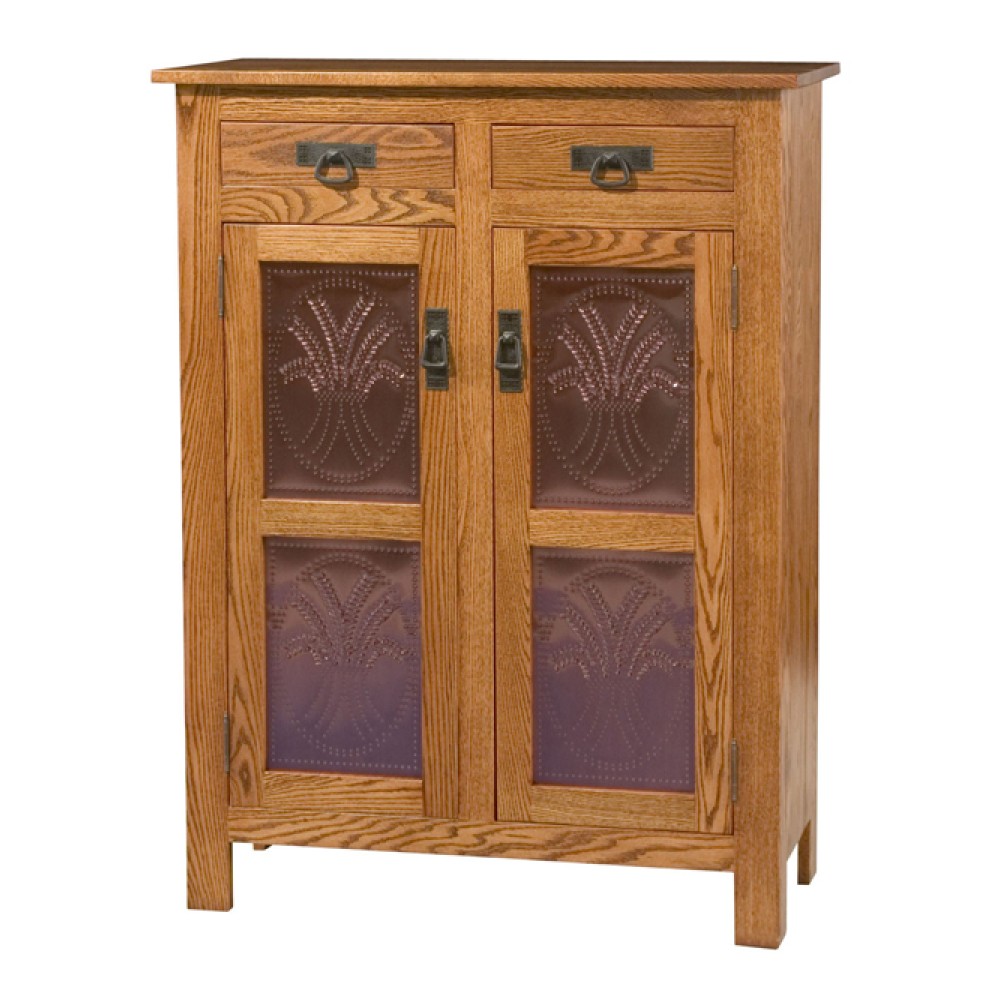 Mission Style 2-Door 2-Copper Panel with Drawer Pie Safe
