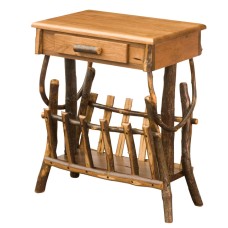 Hickory End Table with Magazine Rack and Drawer