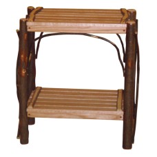 Hickory End Table Slatted Shelves
