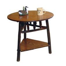 Hickory Round End Table with Triangle Bottom Shelf